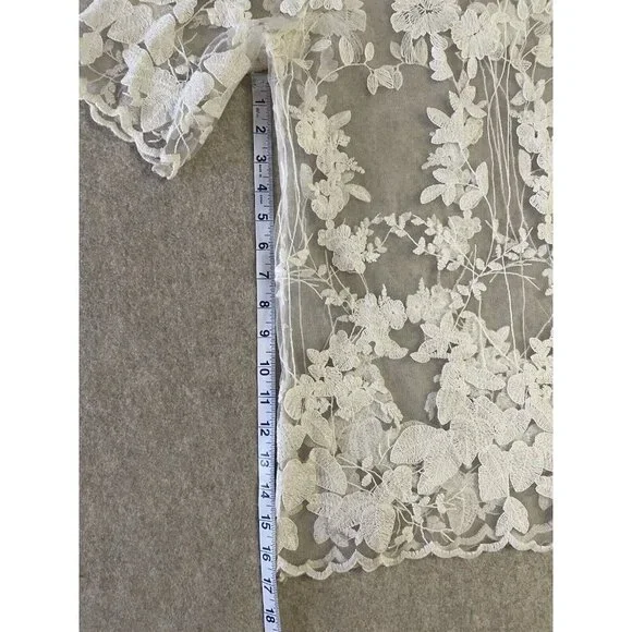 Pol Blouse Womens Small Ivory Sheer Embroidered Shirt Top Floral - Picture 9 of 13